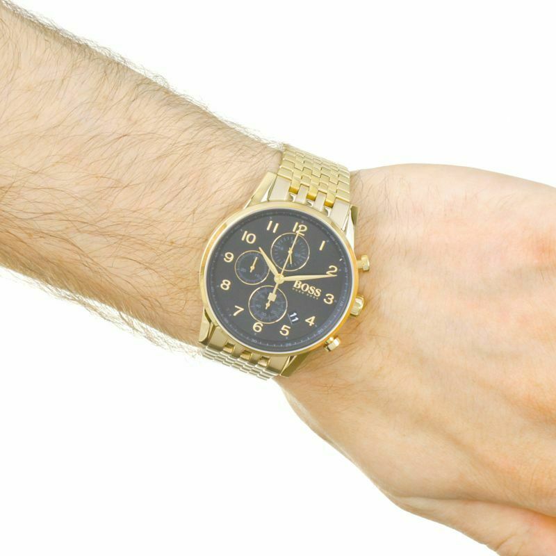  Shop Authentic Hugo Boss Navigator Black Dial Gold Steel Strap Watch for Men - 1513531 - Luxxuri