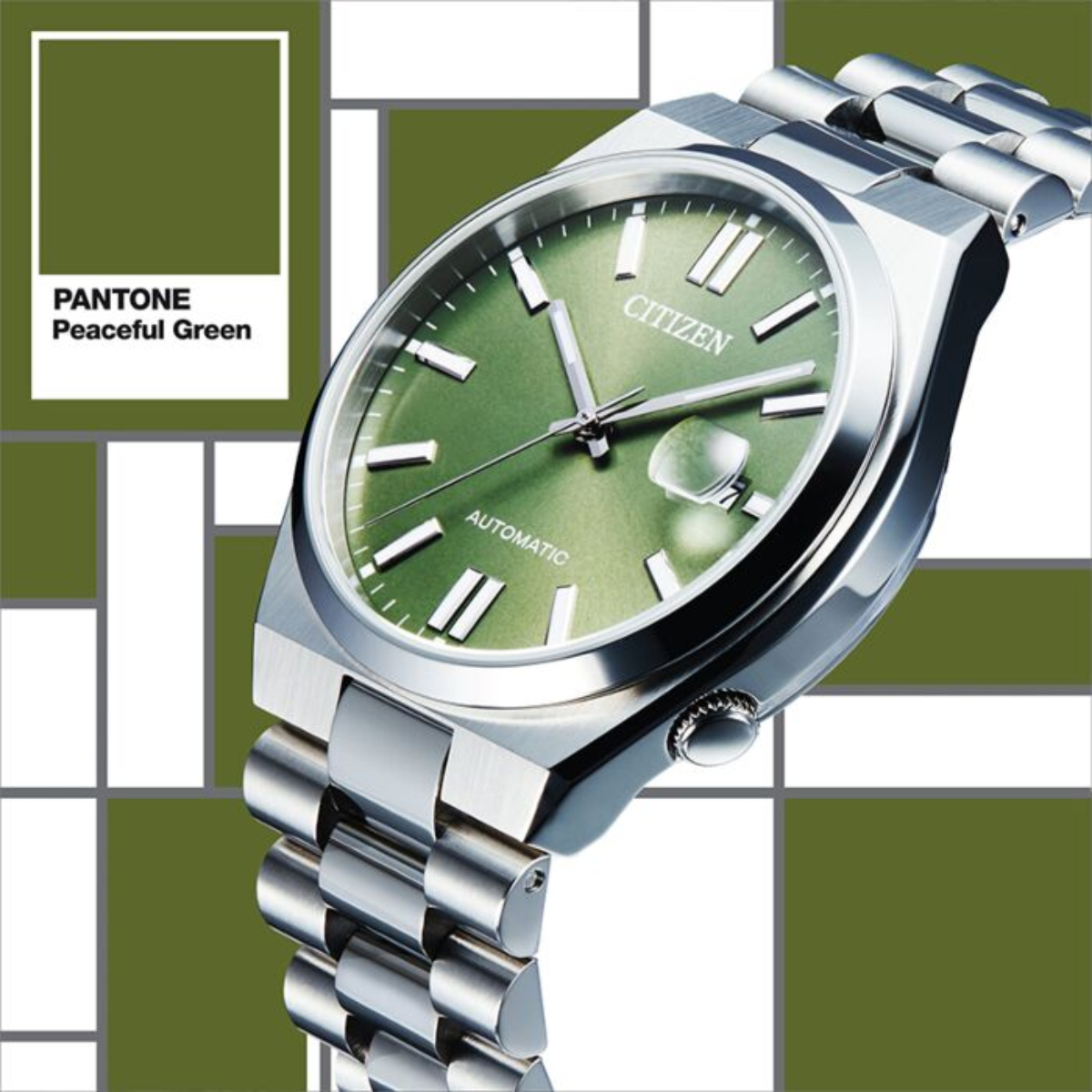  Shop Authentic Citizen x Pantone Automatic Peaceful Green Dial Silver Steel Strap Watch For Men - NJ0158-89Z - Luxxuri