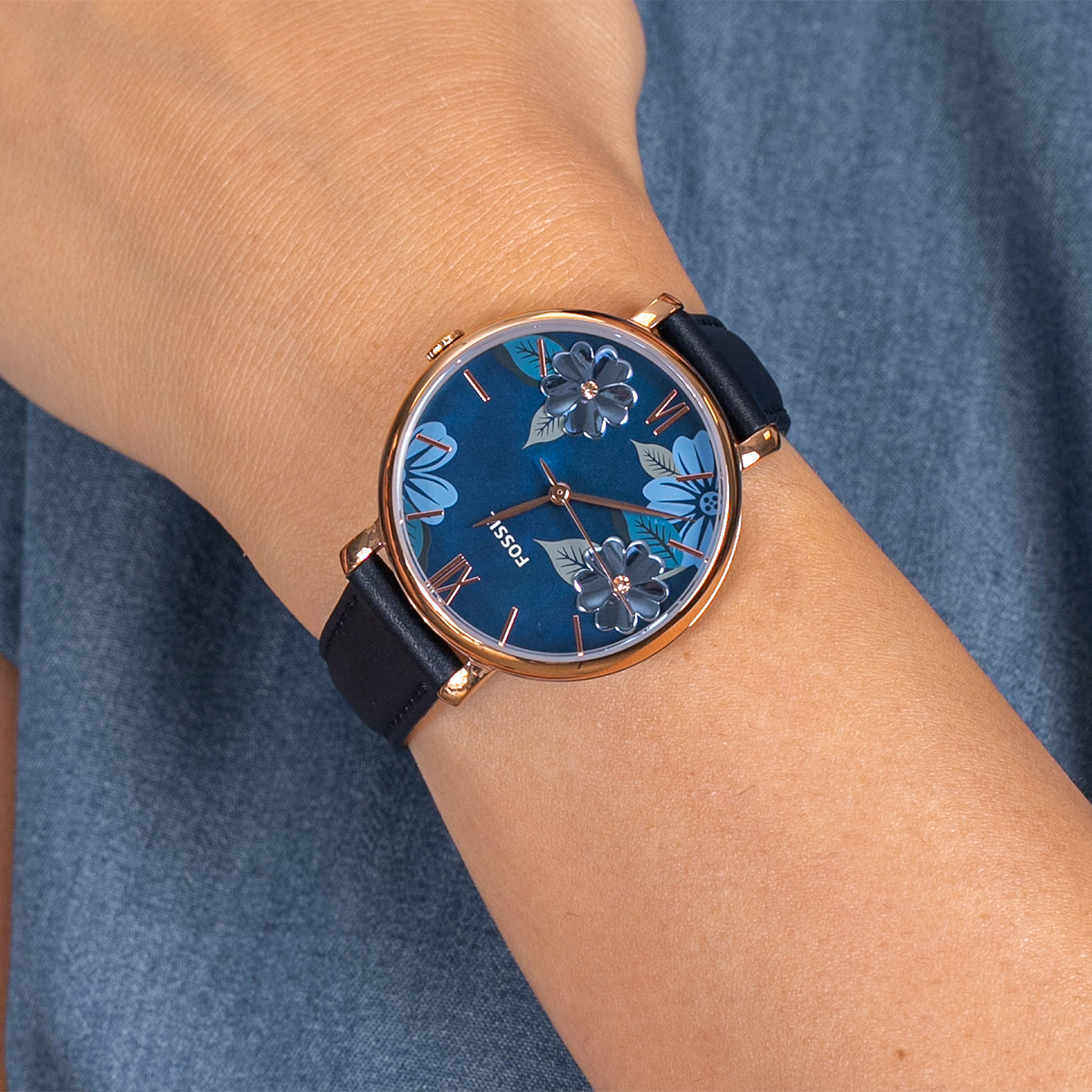  Shop Authentic Fossil Jacqueline Blue Dial Blue Leather Strap Watch for Women - ES4673 - Luxxuri