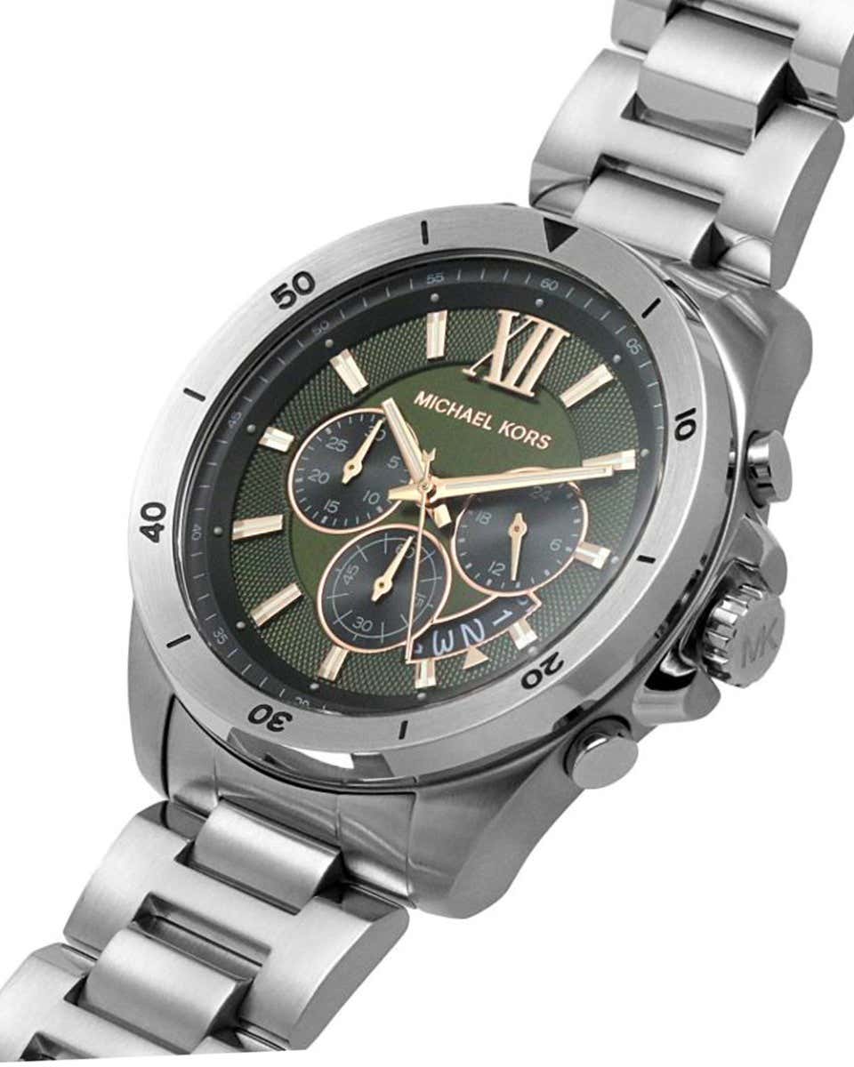  Shop Authentic Michael Kors Brecken Chronograph Green Dial Silver Steel Strap Watch For Men - MK8984 - Luxxuri