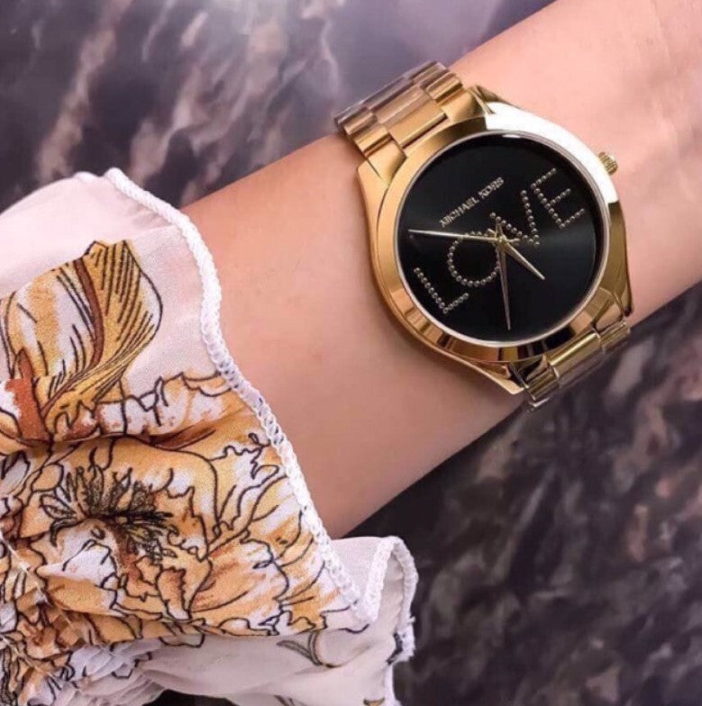  Shop Authentic Michael Kors Slim Runway Black Dial Gold Steel Strap Watch for Women - MK3803 - Luxxuri