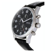  Shop Authentic Hugo Boss Aeroliner Chronograph Black Dial Black Leather Strap Watch For Men - 1512448 - Luxxuri