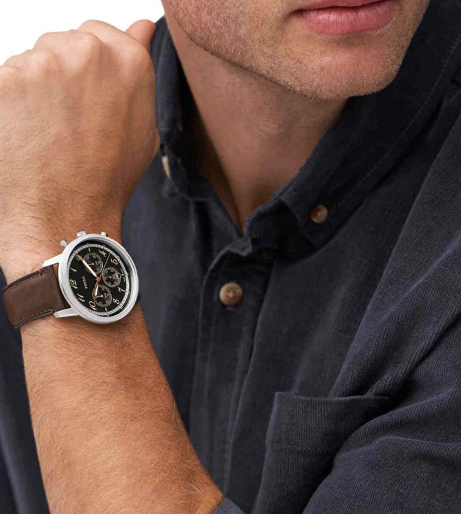  Shop Authentic Fossil Neutra Chronograph Black Dial Brown Leather Strap Watch for Men - FS6024 - Luxxuri