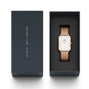  Shop Authentic Daniel Wellington Quadro Pressed Melrose White Dial Rose Gold Mesh Strap Watch For Women - DW00100465 - Luxxuri