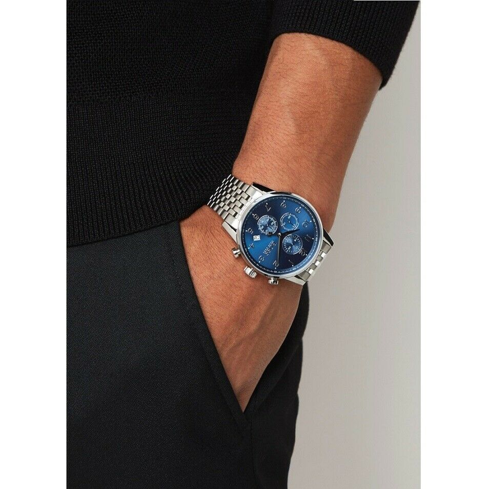  Shop Authentic Hugo Boss Navigator Chronograph Blue Dial Silver Steel Strap Watch for Men - 1513498 - Luxxuri