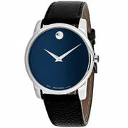  Shop Authentic Movado Museum Blue Dial Black Leather Strap Watch For Men - 607013 - Luxxuri