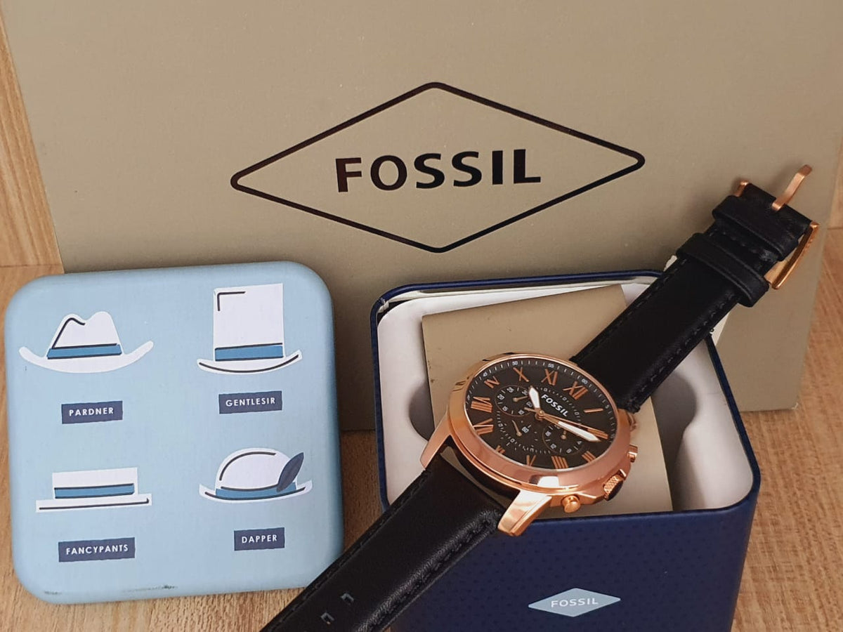  Shop Authentic Fossil Grant Chronograph Grey Dial Black Leather Strap Watch for Men - FS5085 - Luxxuri