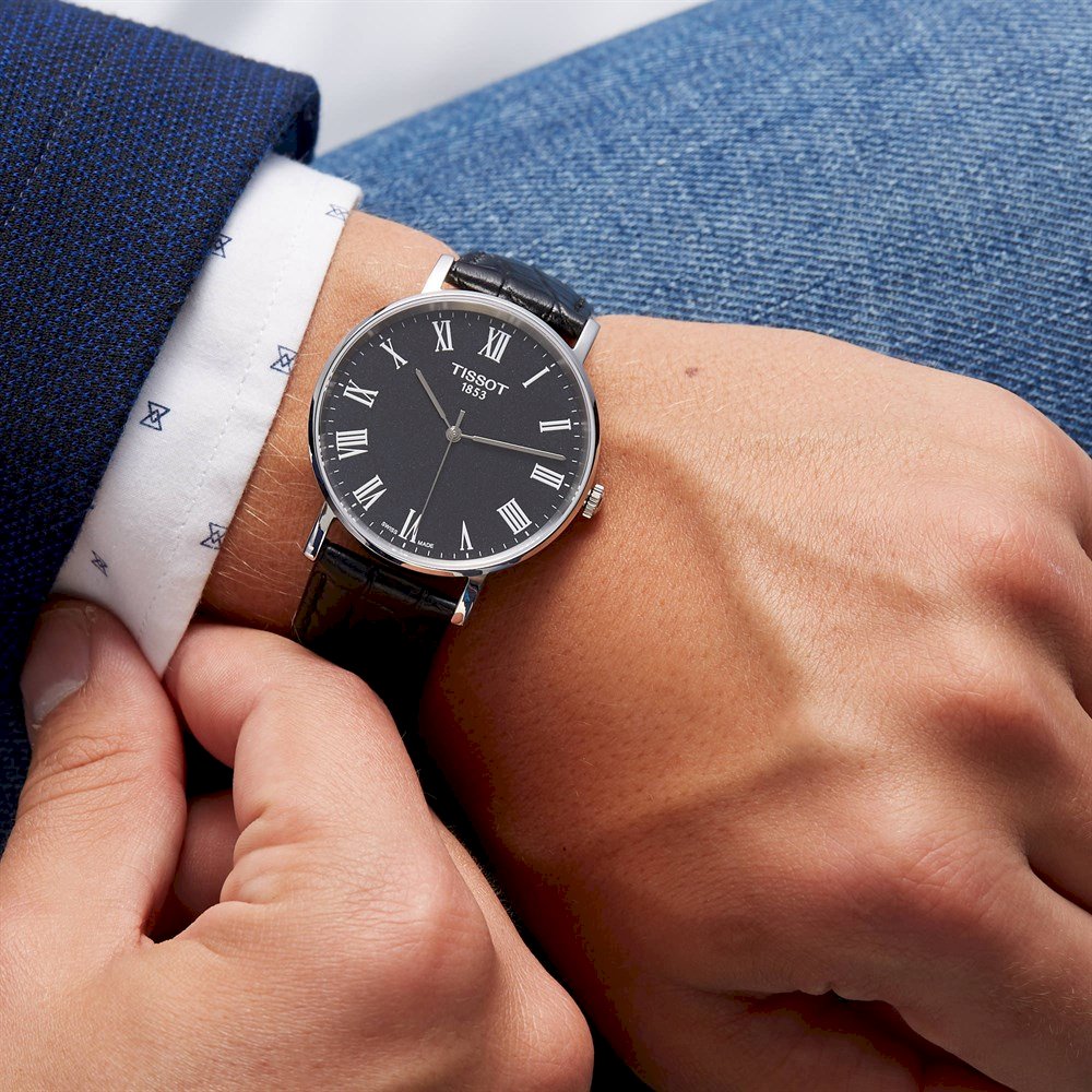  Shop Authentic Tissot Everytime Medium Black Dial Black Leather Strap Watch For Men - T109.410.16.053.00 - Luxxuri