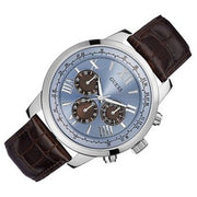  Shop Authentic Guess Horizon Chronograph Analog Blue Dial Brown Leather Strap Watch For Men - W0380G6 - Luxxuri