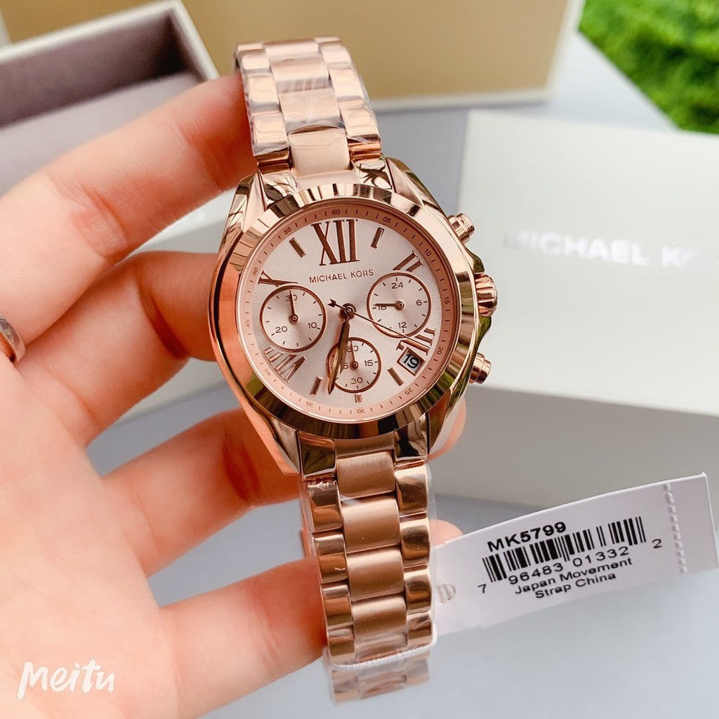  Shop Authentic Michael Kors Bradshaw Chronograph Rose Gold Dial Rose Gold Steel Strap Watch for Women - MK5799 - Luxxuri
