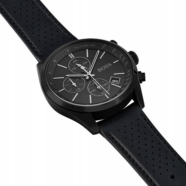  Shop Authentic Hugo Boss Grand Prix Black Dial Black Leather Strap Watch for Men - 1513474 - Luxxuri