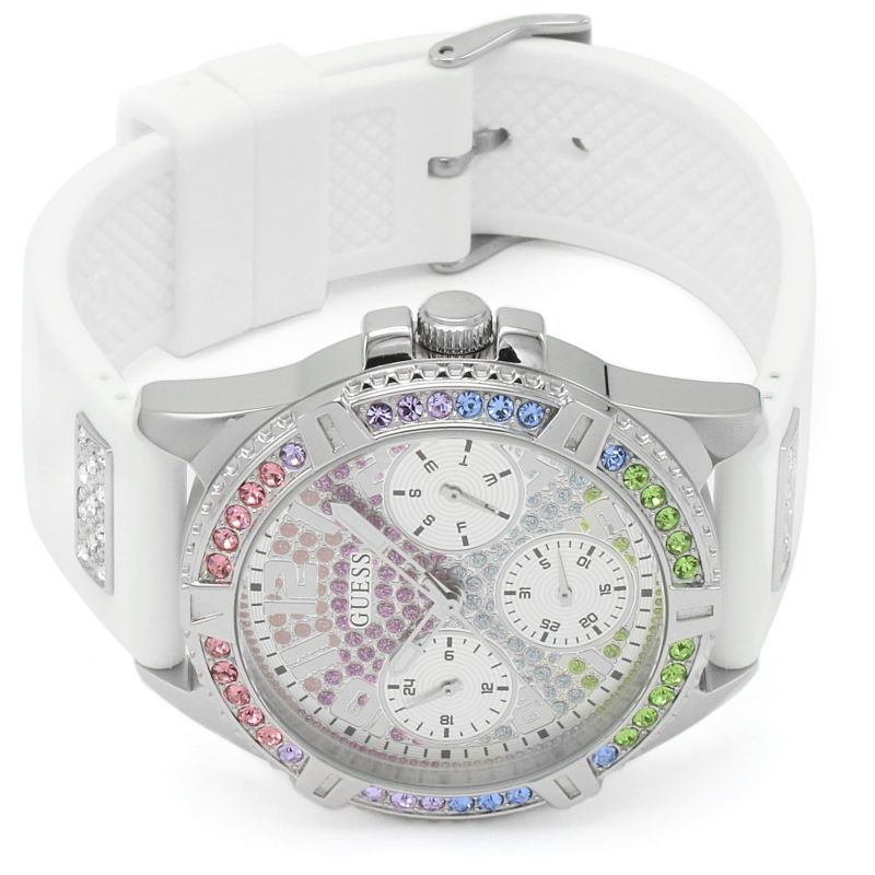  Shop Authentic Guess Frontier Diamonds Silver Dial White Rubber Strap Watch for Women - GW0045L1 - Luxxuri