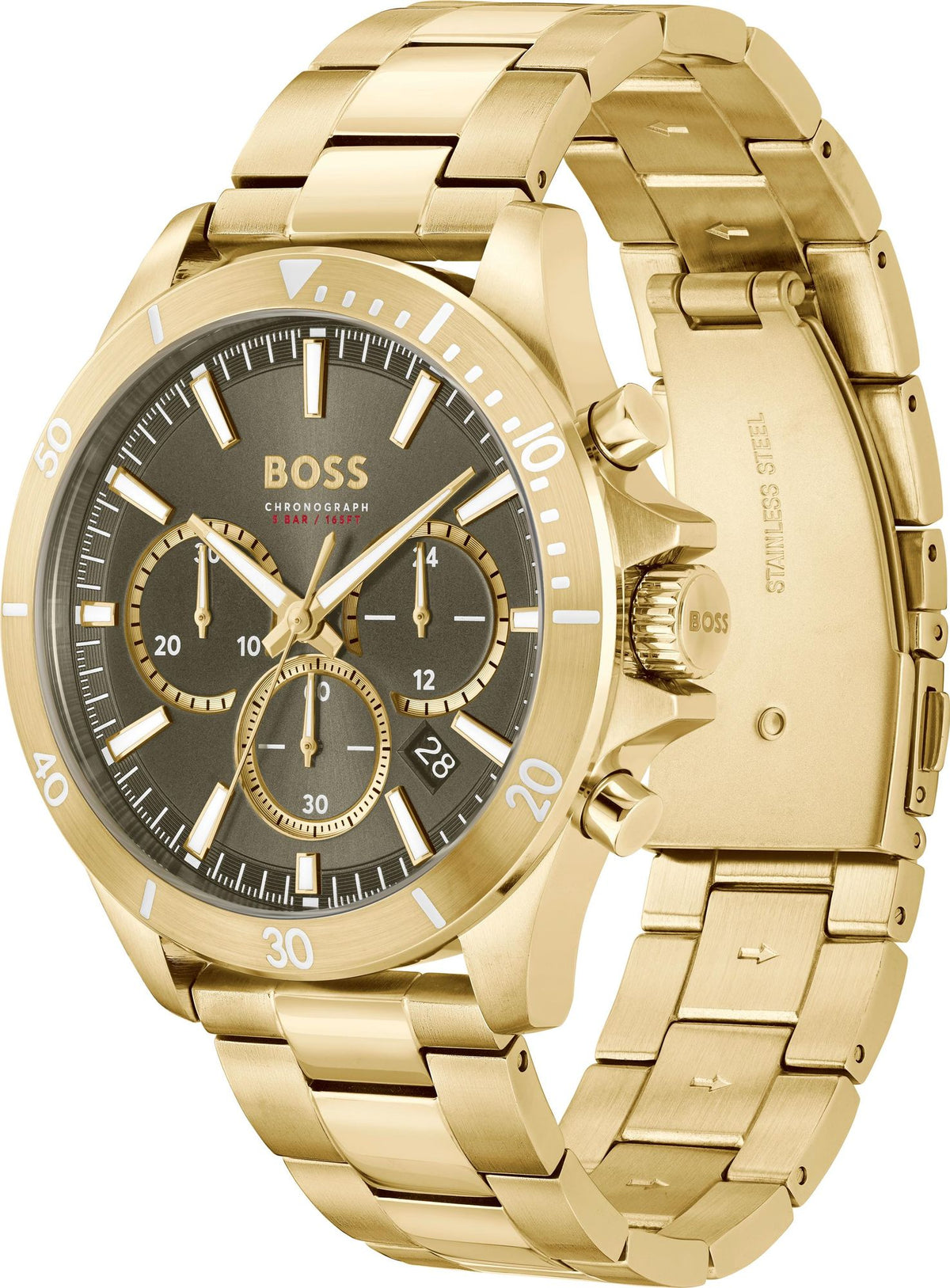  Shop Authentic Hugo Boss Troper Chronograph Green Dial Gold Steel Strap Watch For Men - 1514059 - Luxxuri