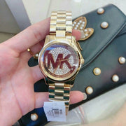  Shop Authentic Michael Kors Runway Quartz Gold Dial Gold Steel Strap Watch For Women - MK5852 - Luxxuri