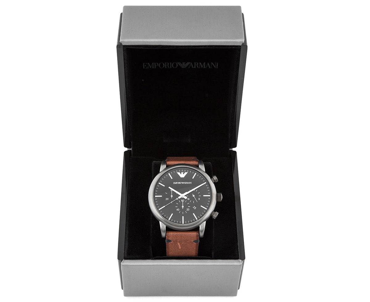  Shop Authentic Emporio Armani Classic Chronograph Black Dial Brown Leather Strap Watch For Men - AR1919 - Luxxuri