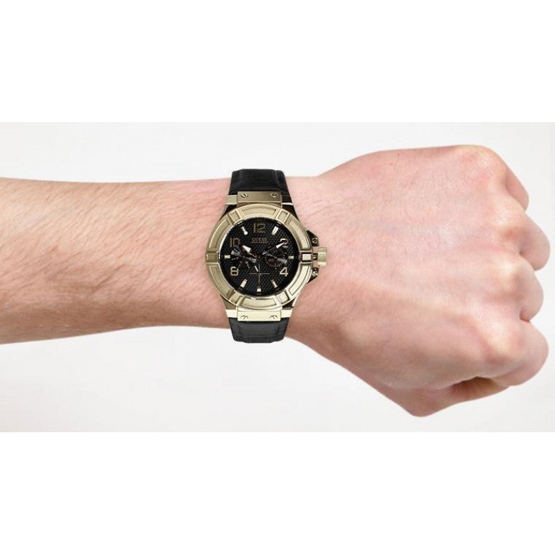  Shop Authentic Guess Rigor Analog Black Dial Black Leather Strap Watch For Men - W0040G4 - Luxxuri