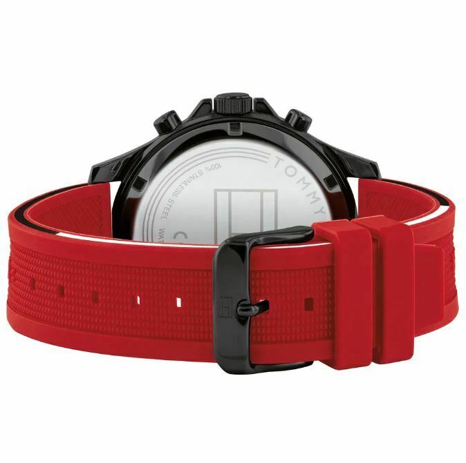  Shop Authentic Tommy Hilfiger Multifunction Quartz Black Dial Red Rubber Strap Watch for Men  - 1791722 - Luxxuri