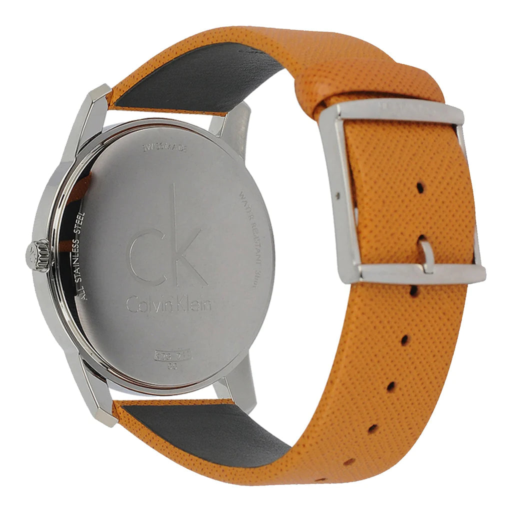  Shop Authentic Calvin Klein City Silver Dial Orange Leather Strap Watch for Women - K2G231G6 - Luxxuri