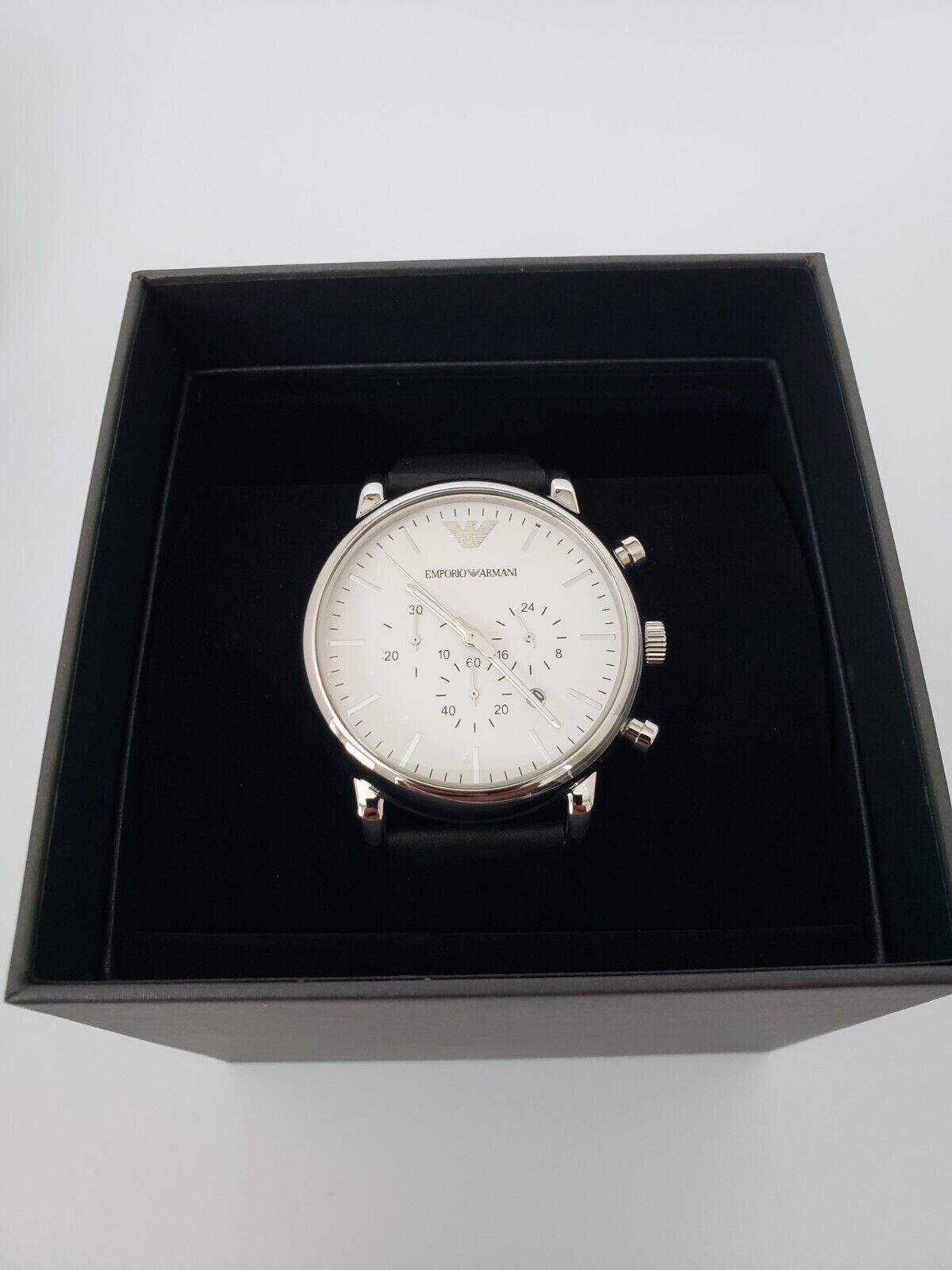  Shop Authentic Emporio Armani Classic Quartz Chronograph White Dial Black Leather Strap Watch For Men - AR1807 - Luxxuri