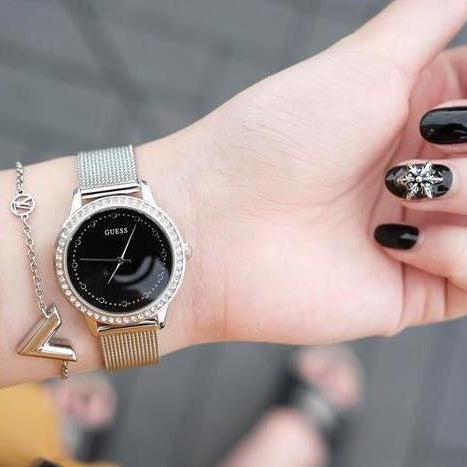  Shop Authentic Guess Chelsea Crystals Black Dial Silver Mesh Bracelet Watch For Women  - W0647L5 - Luxxuri