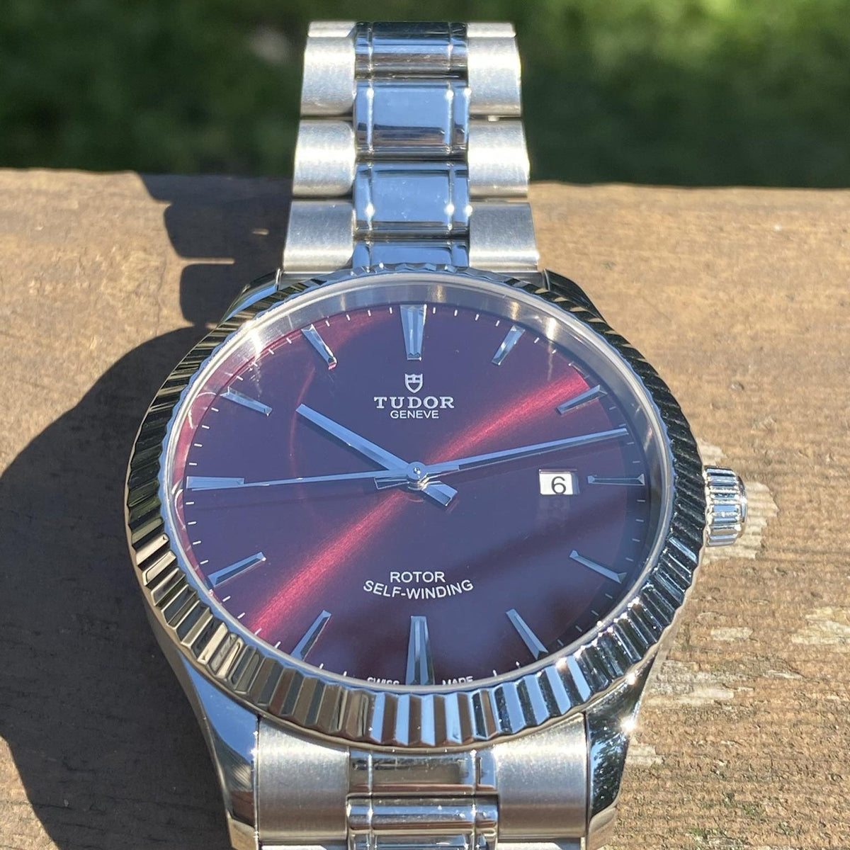 Shop Authentic Tudor Style Automatic Burgundy Red Dial Silver Steel Strap Watch for Men - M12710-0015 - Luxxuri