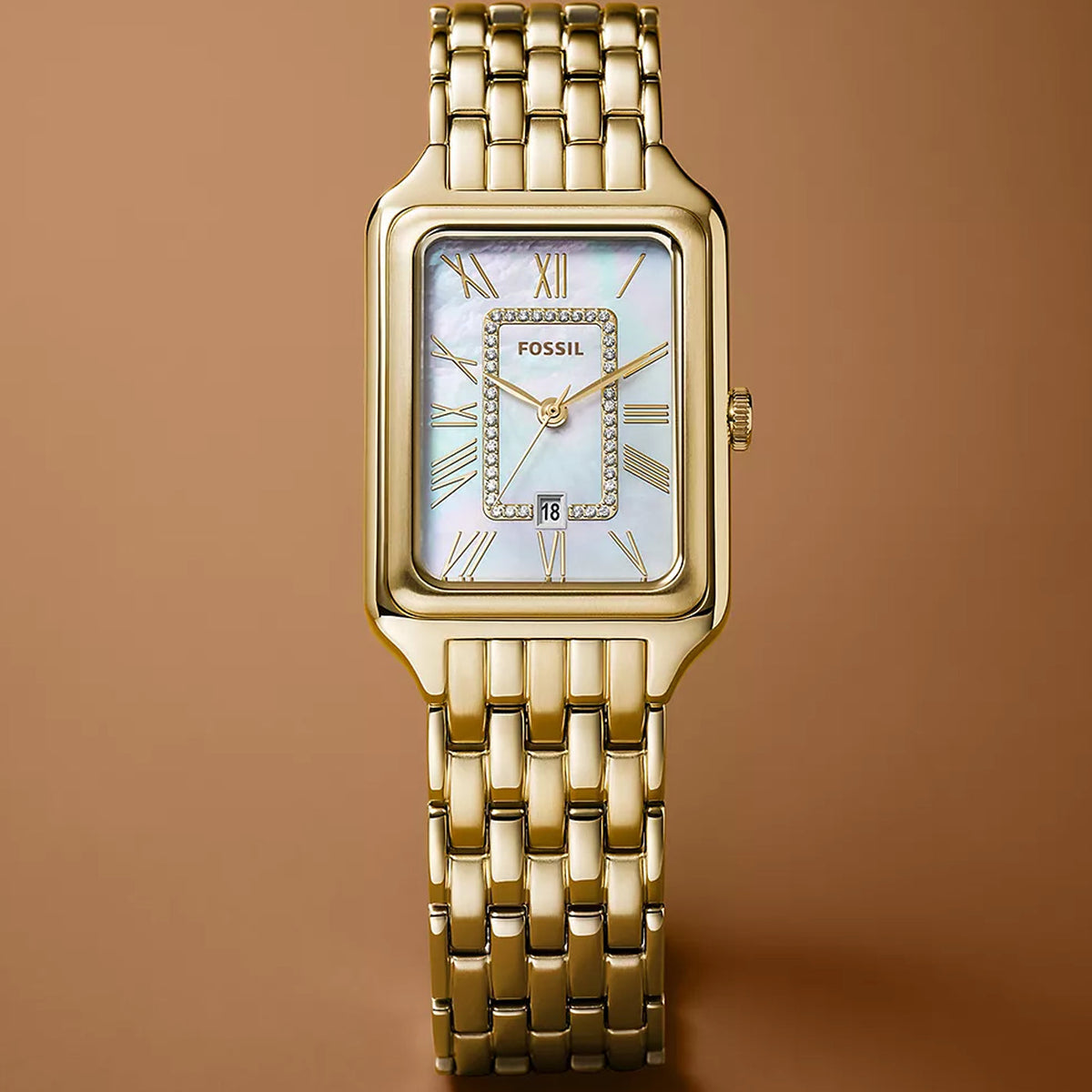  Shop Authentic Fossil Raquel Three Hand Mother of Pearl Dial Gold Steel Strap Watch For Women - ES5304 - Luxxuri