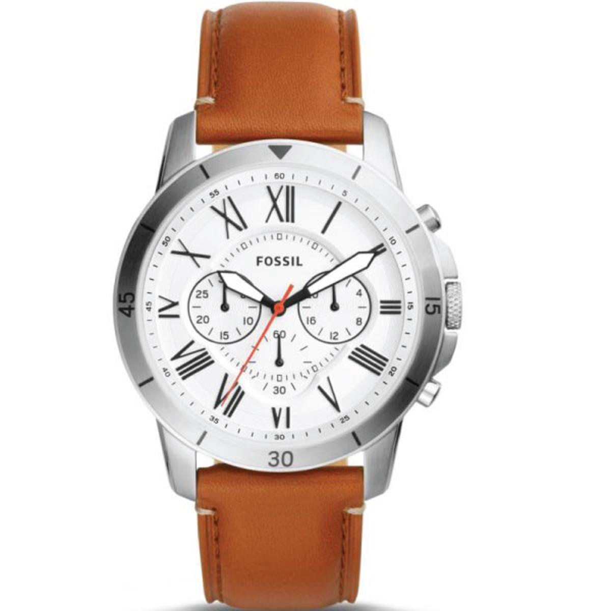  Shop Authentic Fossil Grant Chronograph White Dial Brown Leather Strap Watch for Men - FS5060 - Luxxuri