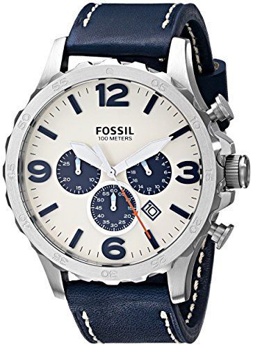 Shop Authentic Fossil Nate Chronograph White Dial Blue Leather Strap Watch for Men - JR1480 - Luxxuri