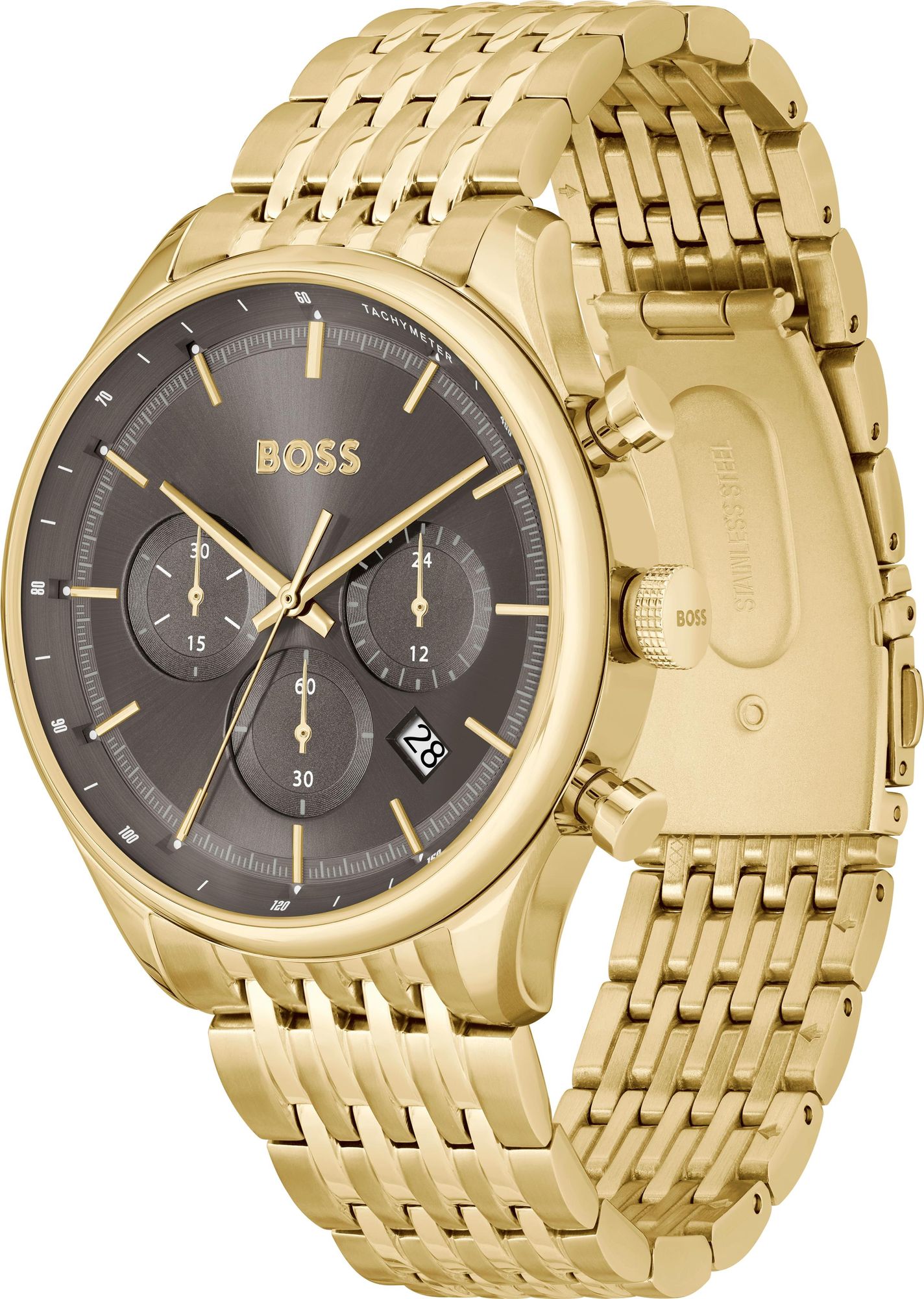  Shop Authentic Hugo Boss Gregor Chronograph Brown Dial Gold Steel Strap Watch For Men - 1514051 - Luxxuri