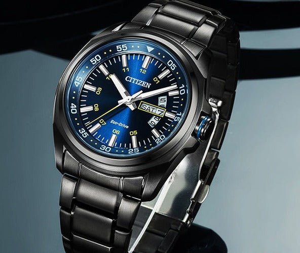  Shop Authentic Citizen Eco Drive Blue Dial Black Steel Strap Watch For Men - AW0024-58LB - Luxxuri