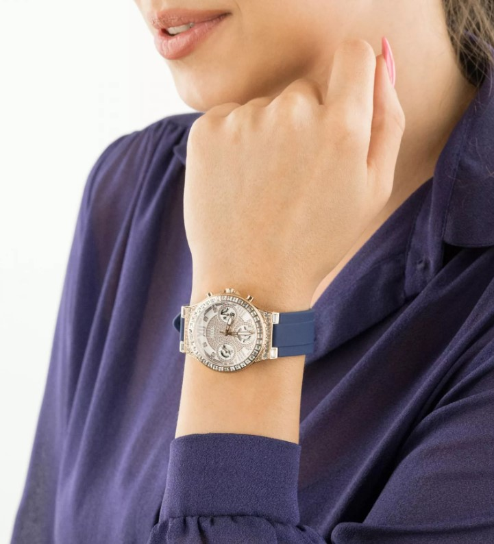  Shop Authentic Guess Moonlight Diamonds White Dial Blue Rubber Strap Watch for Women - GW0257L3 - Luxxuri