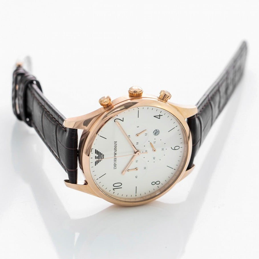  Shop Authentic Emporio Armani Beta Chronograph White Dial Brown Leather Strap Watch For Men - AR1916 - Luxxuri