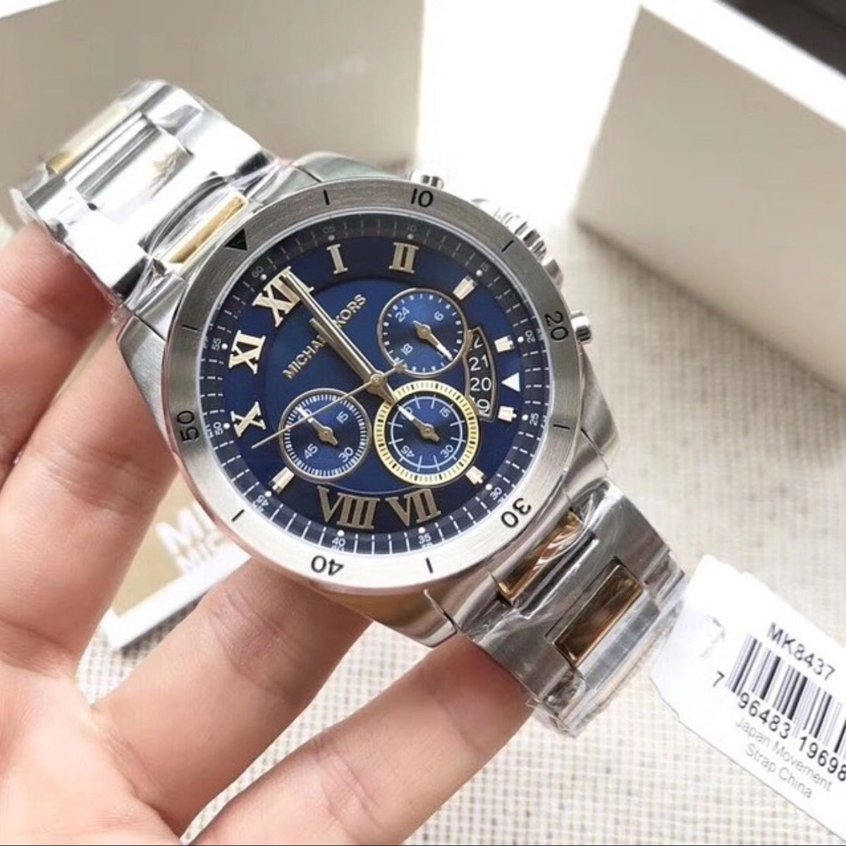  Shop Authentic Michael Kors Brecken Chronograph Blue Dial Two Tone Steel Strap Watch For Men - MK8437 - Luxxuri