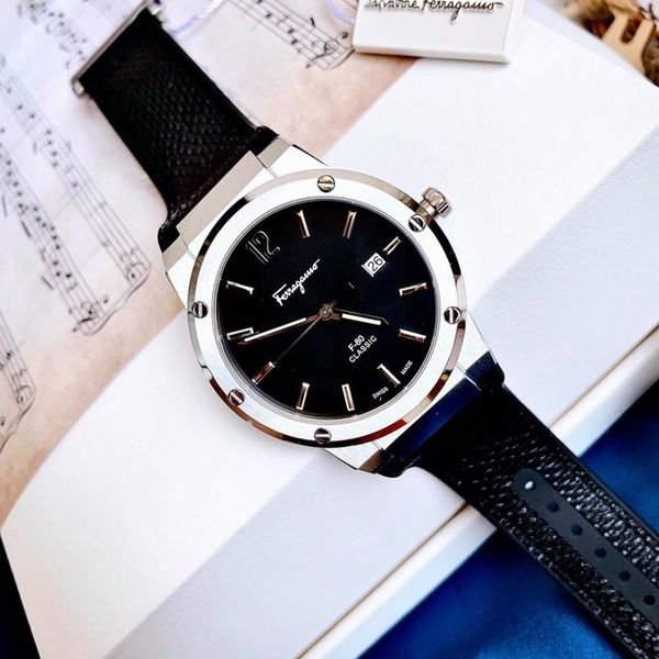  Shop Authentic Salvatore Ferragamo F-80 Classic Black Dial Black Leather Strap Watch for Men - SFDT00619 - Luxxuri