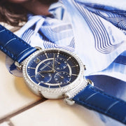  Shop Authentic Swarovski Passage Chrono Crystal Blue Dial Blue Leather Strap Watch for Women - 5580342 - Luxxuri