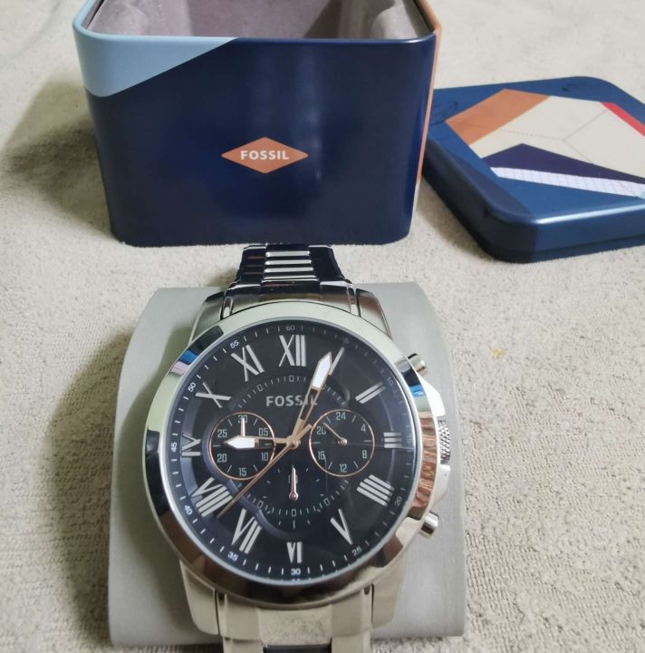  Shop Authentic Fossil Grant Chronograph Black Dial Silver Steel Strap Watch for Men - FS4994 - Luxxuri