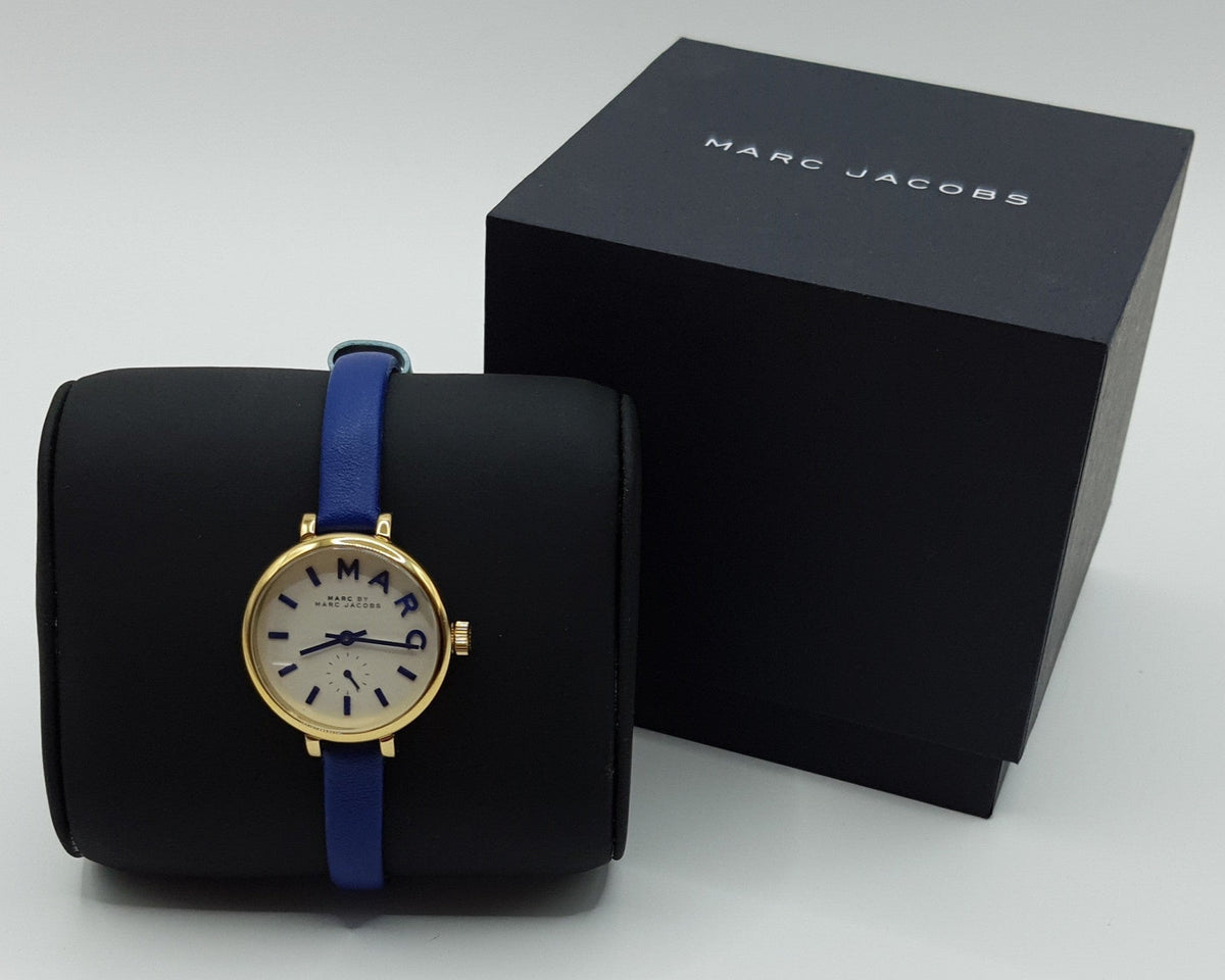  Shop Authentic Marc Jacobs Sally White Dial Blue Leather Strap Watch for Women - MBM1354 - Luxxuri