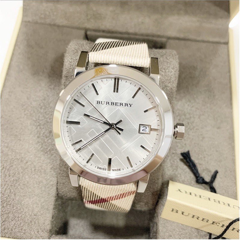  Shop Authentic Burberry The City Nova Silver Dial White Leather Strap Watch for Women - BU9022 - Luxxuri