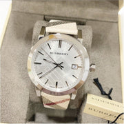  Shop Authentic Burberry The City Nova Silver Dial White Leather Strap Watch for Women - BU9022 - Luxxuri