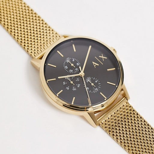  Shop Authentic Armani Exchange Cayde Chronograph Black Dial Gold Mesh Strap Watch For Men - AX2715 - Luxxuri