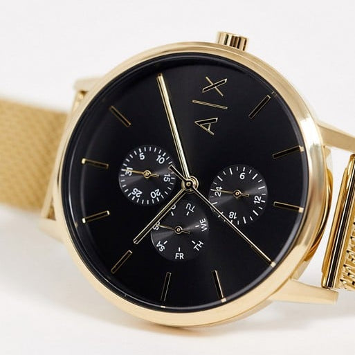  Shop Authentic Armani Exchange Cayde Chronograph Black Dial Gold Mesh Strap Watch For Men - AX2715 - Luxxuri