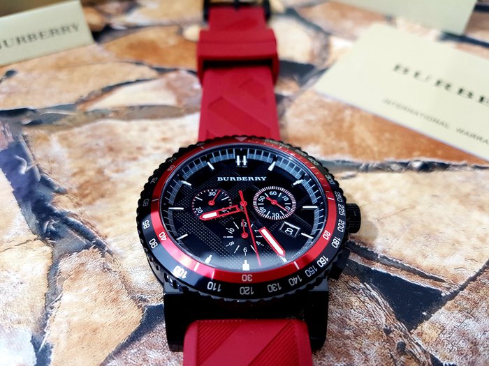  Shop Authentic Burberry The City Chronograph Black Dial Red Rubber Strap Watch For Men - BU9805 - Luxxuri