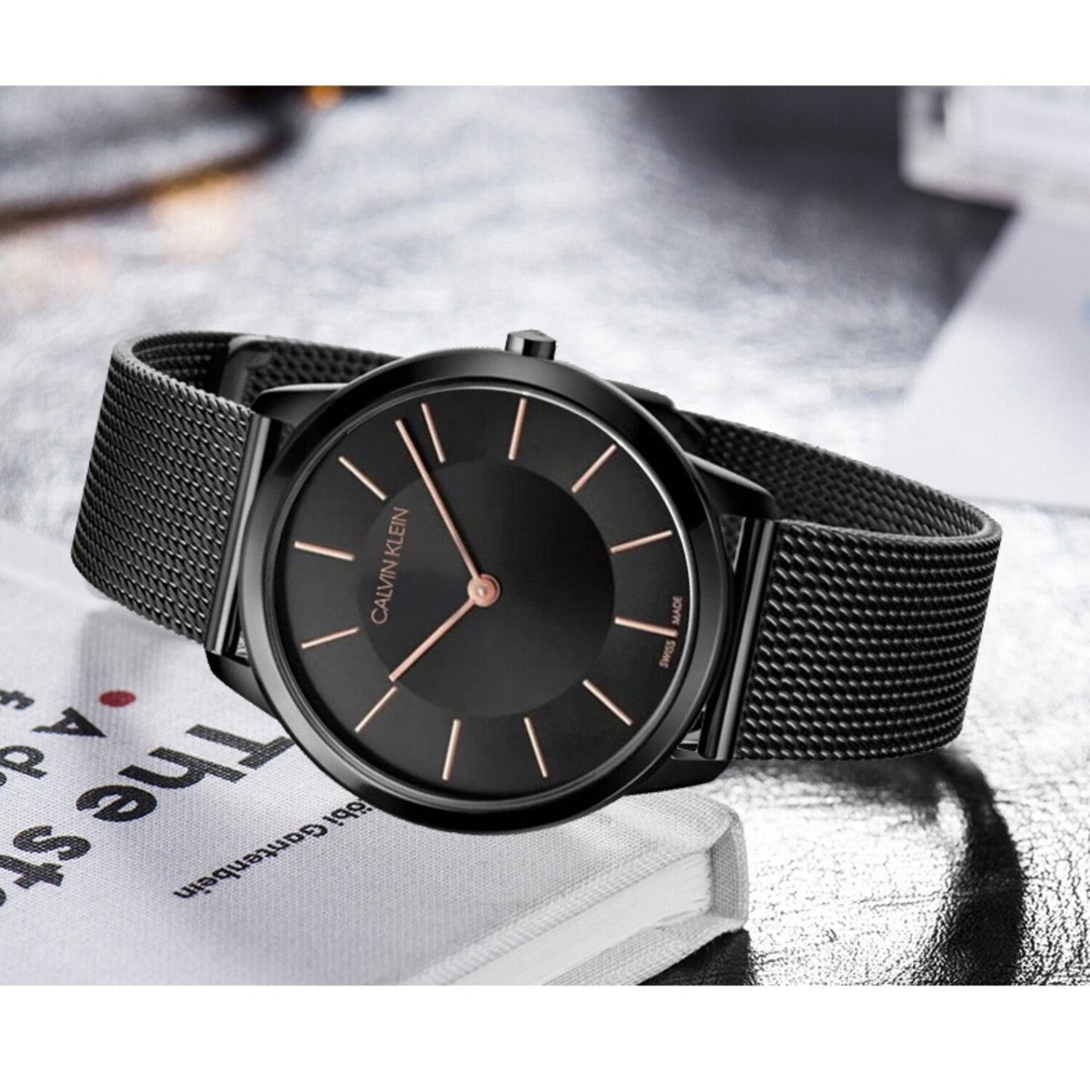  Shop Authentic Calvin Klein Minimal Black Dial Black Mesh Bracelet Watch for Men - K3M21421 - Luxxuri