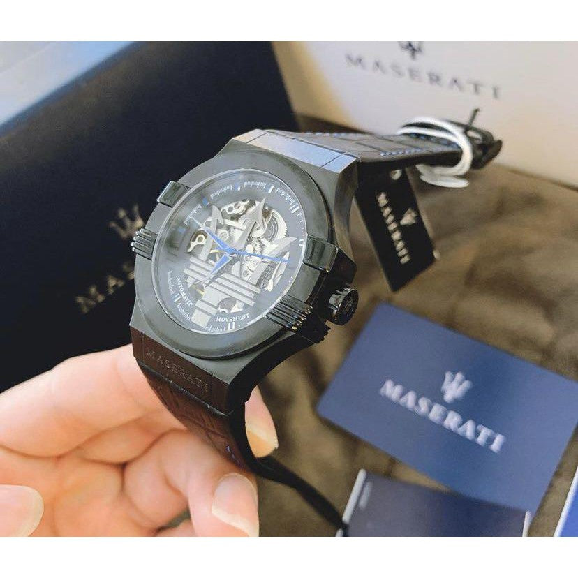 Shop Authentic Maserati Potenza Automatic Black Dial Black Leather Strap Watch For Men - R8821108009 - Luxxuri
