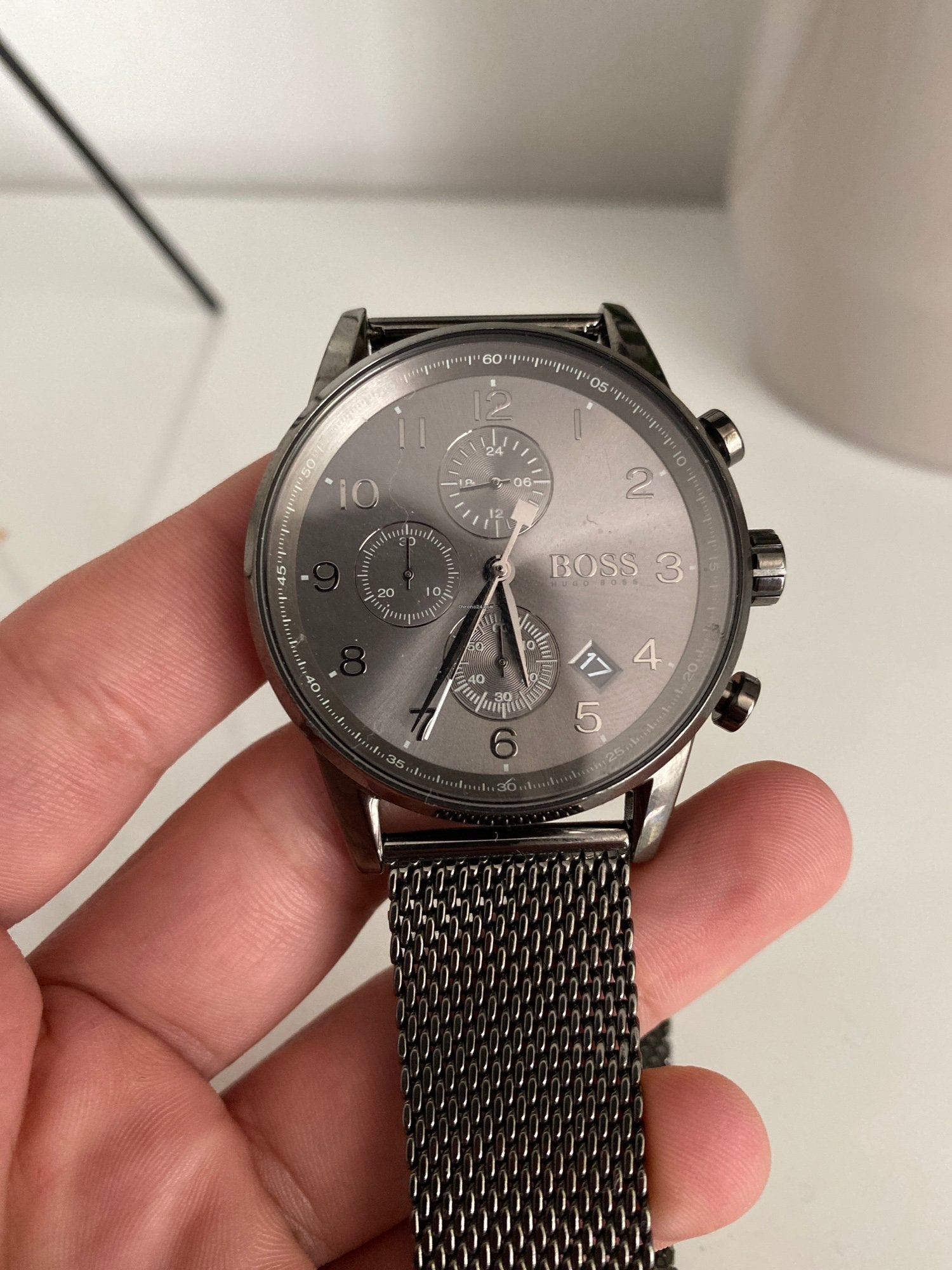  Shop Authentic Hugo Boss Navigator Grey Dial Grey Mesh Bracelet Watch for Men - 1513674 - Luxxuri