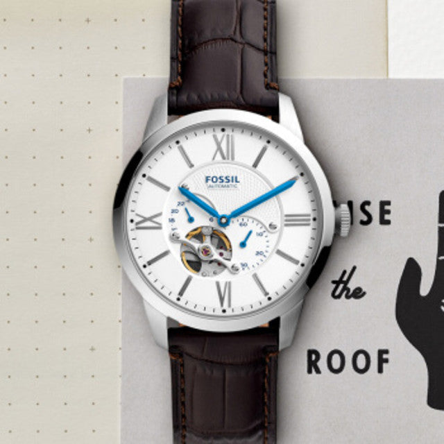  Shop Authentic Fossil Townsman Automatic Chronograph White Dial Blue Leather Strap Watch for Men - ME3167 - Luxxuri