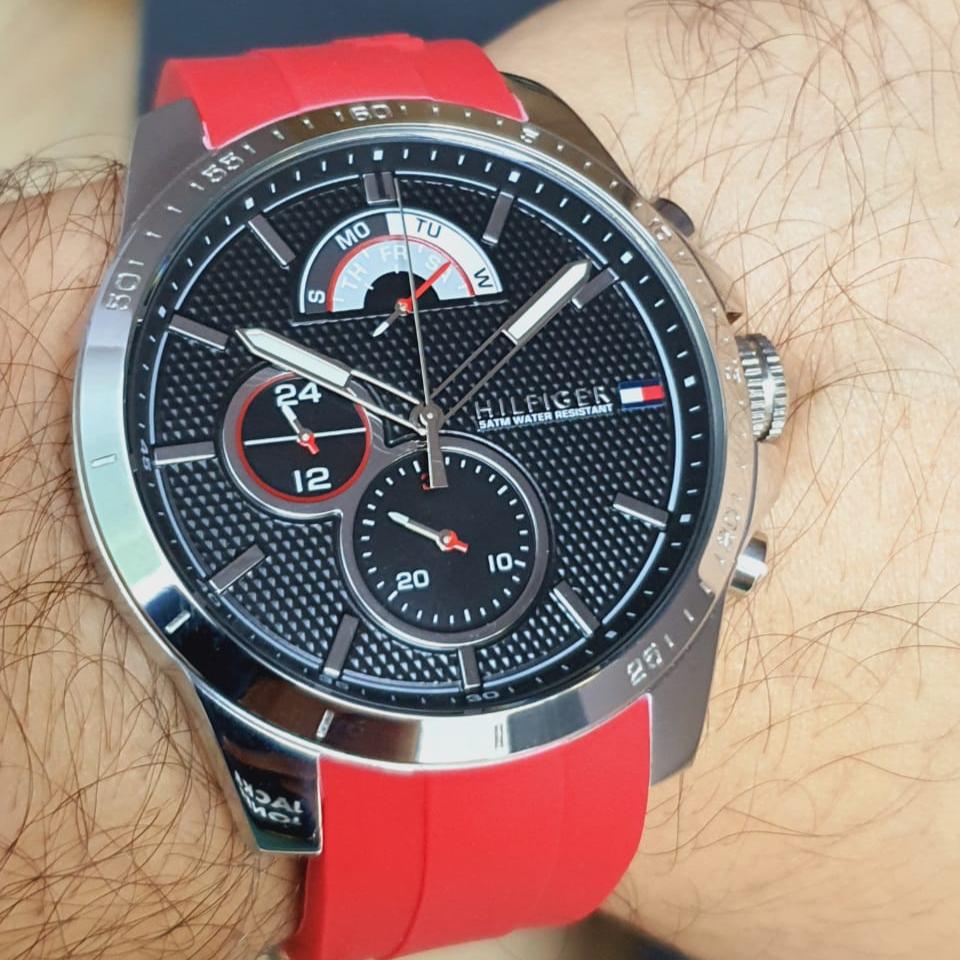  Shop Authentic Tommy Hilfiger Decker Quartz Black Dial Red Rubber Strap Watch for Men - 1791351 - Luxxuri