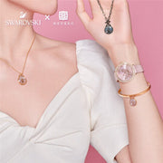  Shop Authentic Swarovski Crystal Quartz Pink Dial Pink Leather Strap Watch for Women - 5575217 - Luxxuri