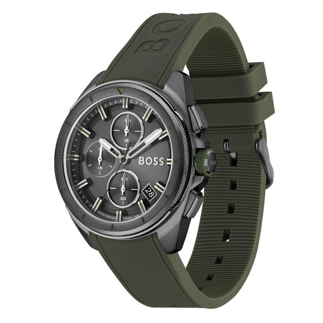  Shop Authentic Hugo Boss Volane Chronograph Grey Dial Green Rubber Strap Watch For Men - 1513952 - Luxxuri