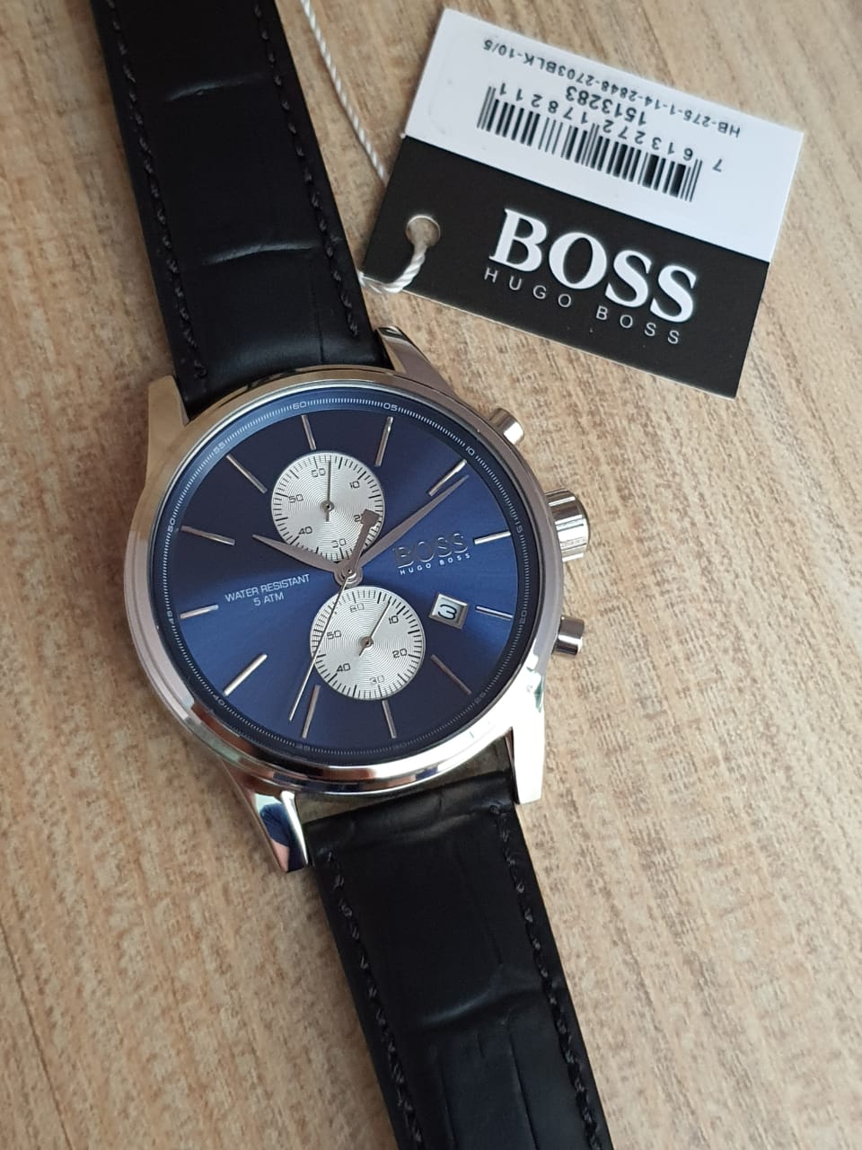  Shop Authentic Hugo Boss Jet Blue Dial Black Leather Strap Watch for Men - 1513283 - Luxxuri